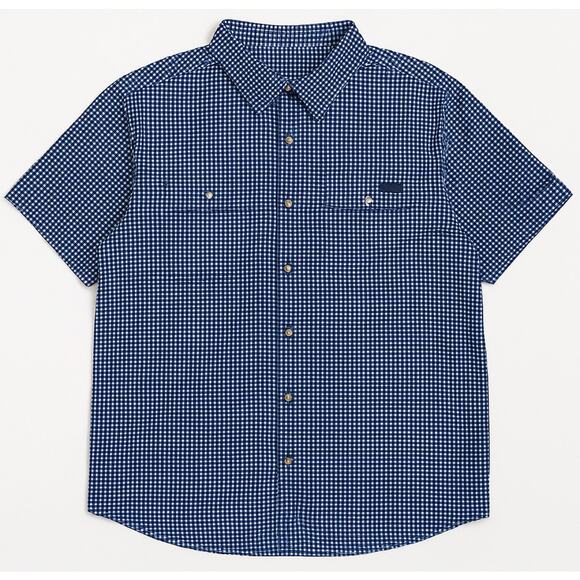 Drake Men’s Large Blue Check Short Sleeve Button Up Fishing Shirt Vented Outdoor - Picture 1 of 14